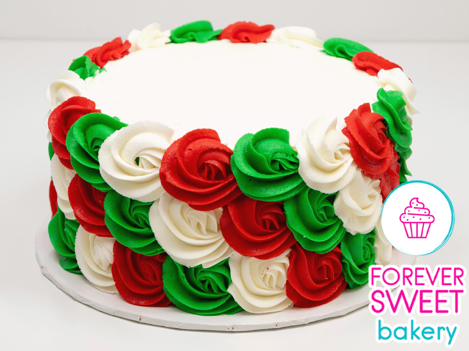 Red White and Green Rosette Cake