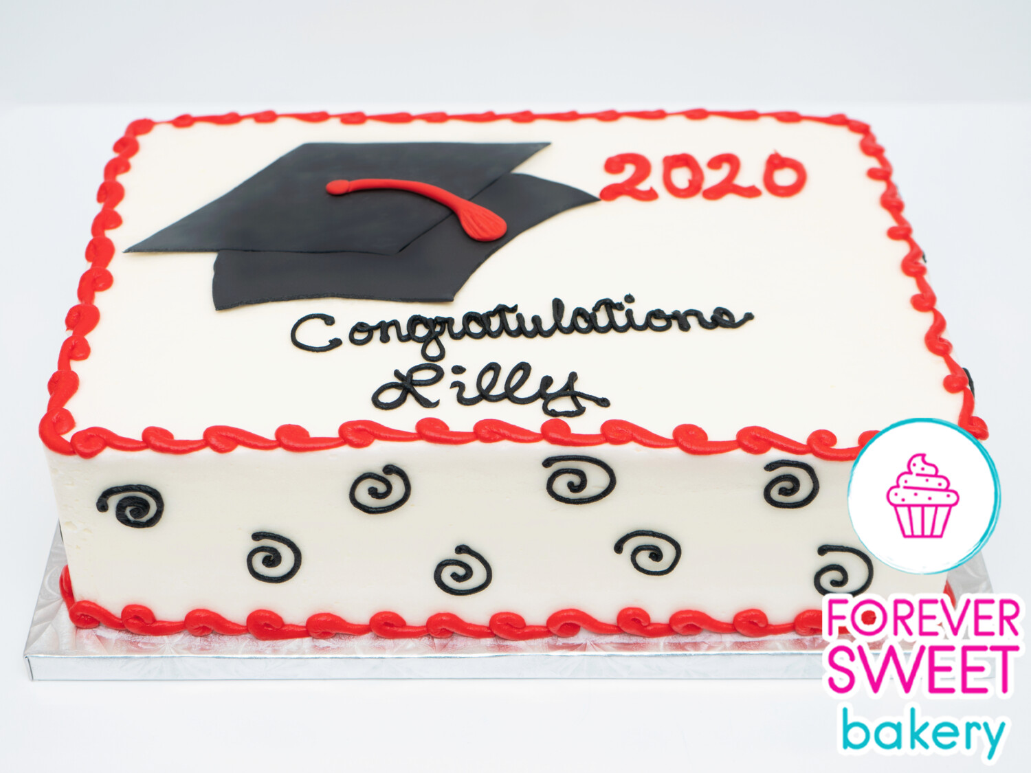 Graduation Cap Swirl Sheet Cake