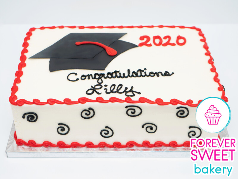 Graduation Cap Swirl Sheet Cake