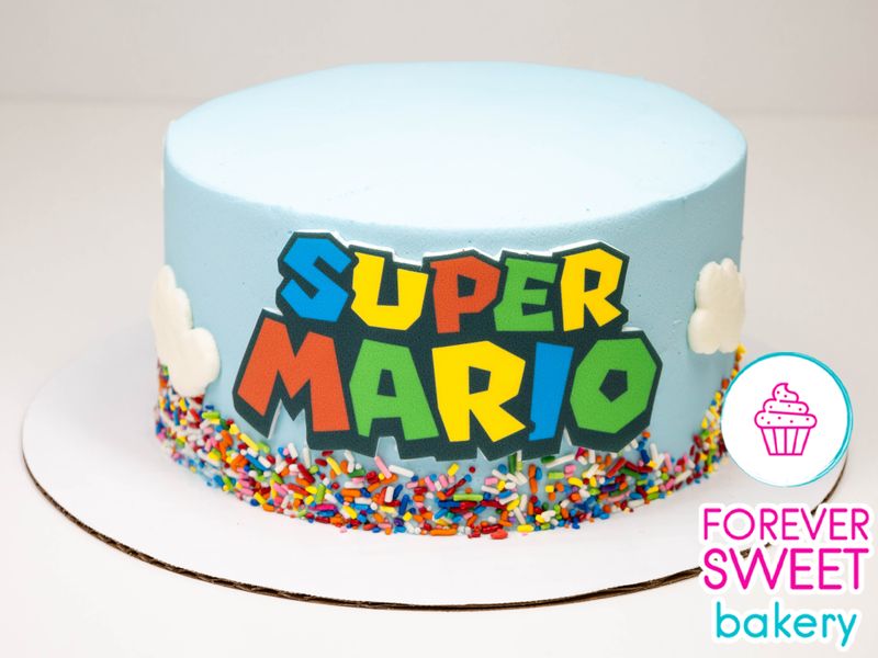 Super Mario Logo &amp; Sprinkles Cake