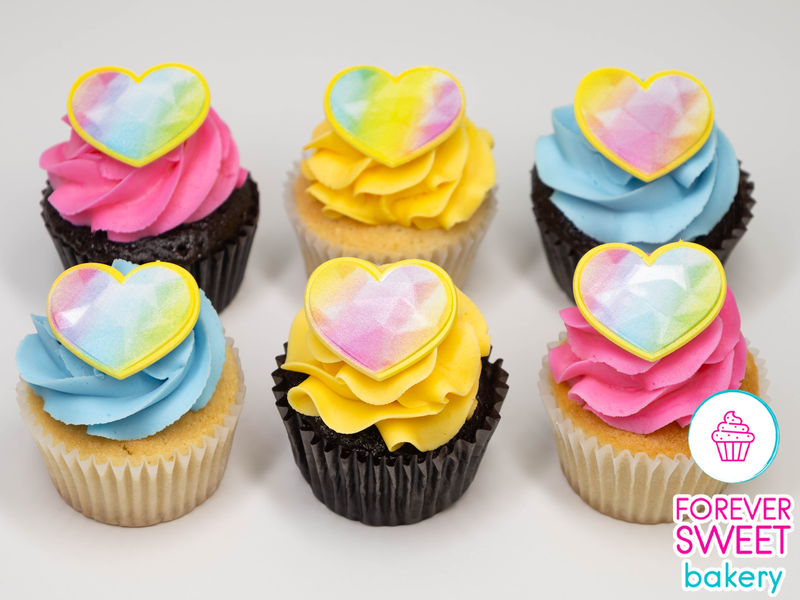 Rainbow Prism Heart Cupcakes