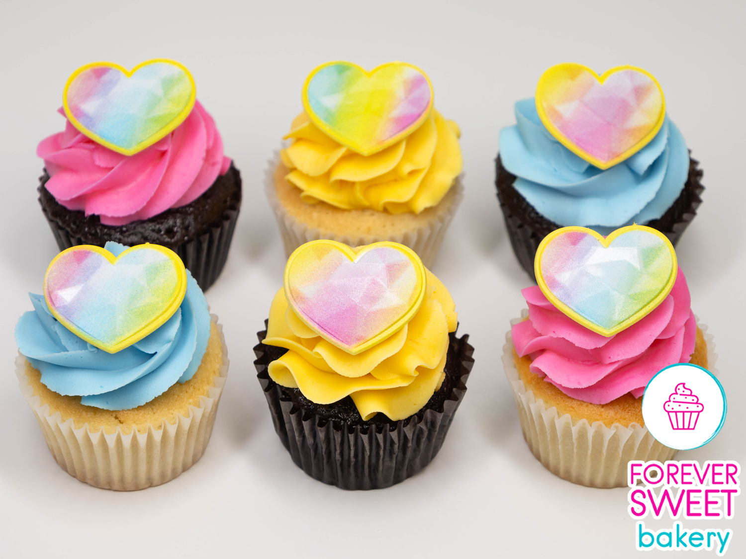 Rainbow Prism Heart Cupcakes, Quantity: 6 Cupcakes