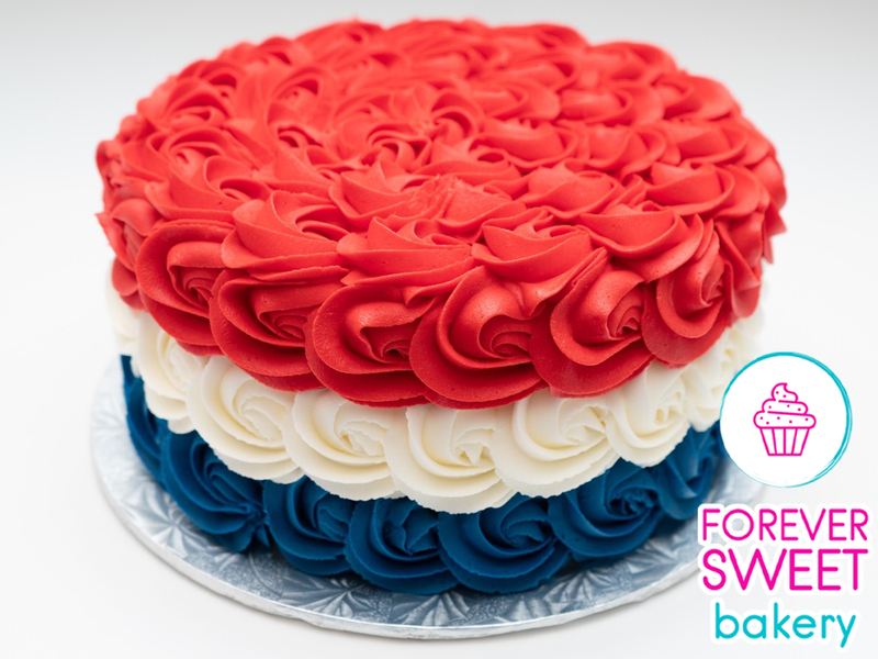 Red, White, and Blue Rosette Cake