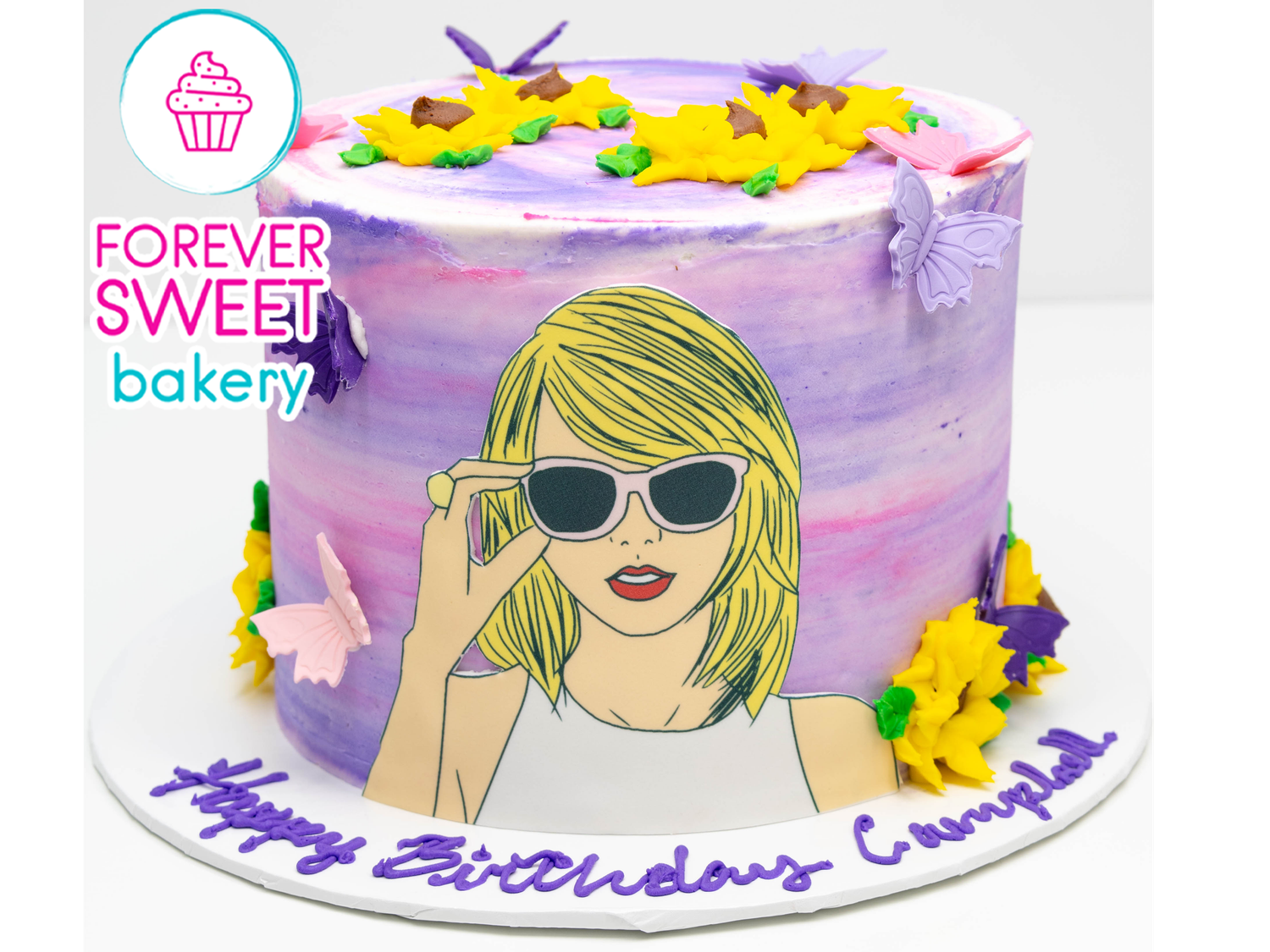 Taylor Swift Sunflower &amp; Butterflies Three Layer Cake