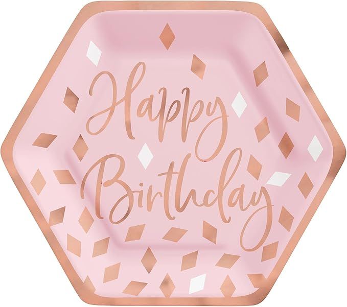 Pink Happy Birthday 7in Hexagon Party Plates - 8ct