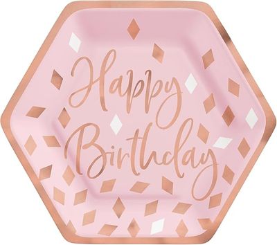 Pink Happy Birthday 7in Hexagon Party Plates - 8ct