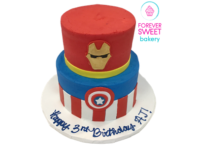 2 Tier Iron Man &amp; Captain America Cake
