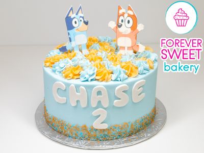 Bluey Standing Characters Name and Number Cake