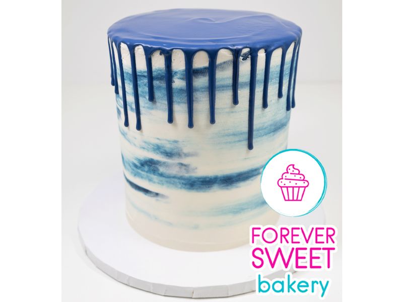 Blue and White Swirl Double Barrel Drip Cake