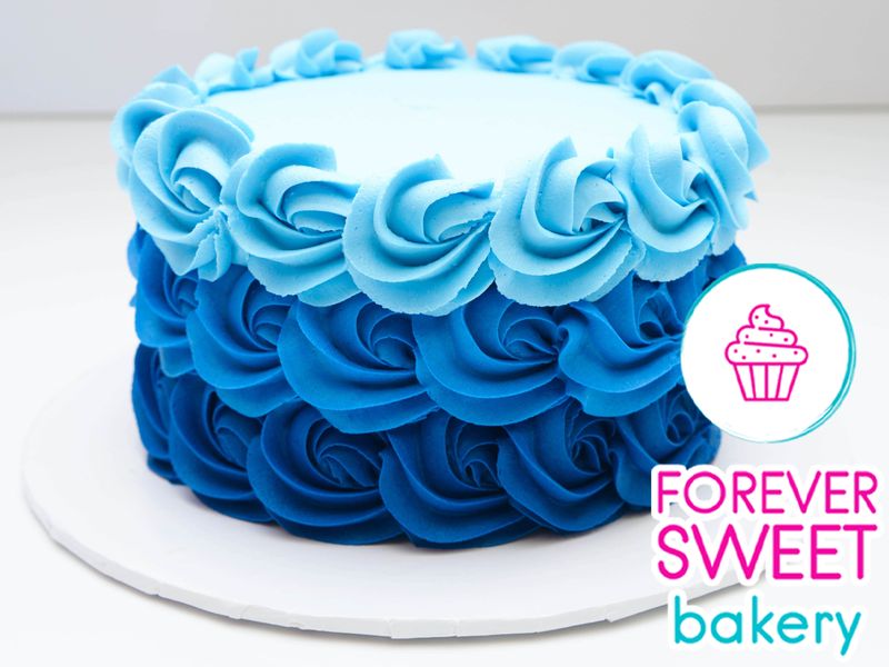 Blue Ombre Rosette Cake