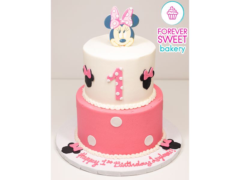 2 Tier Minnie Silhouettes, Number and Dots Cake