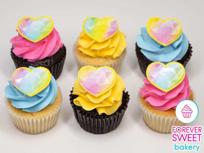 Rainbow Prism Heart Cupcakes