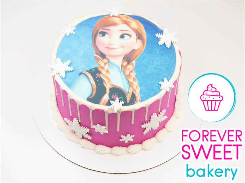 Anna Frozen Image Snowflake Drip Cake