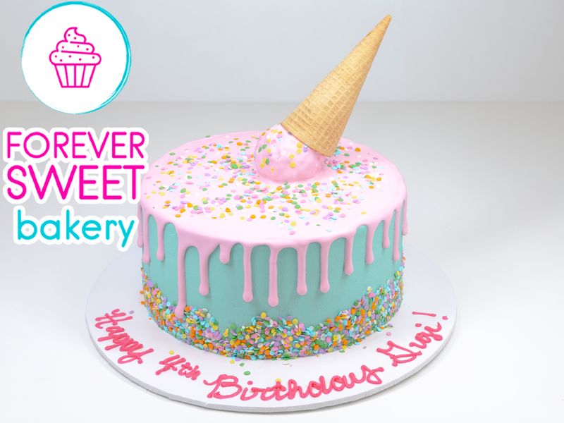 Melting Ice Cream Cone with Confetti Cake
