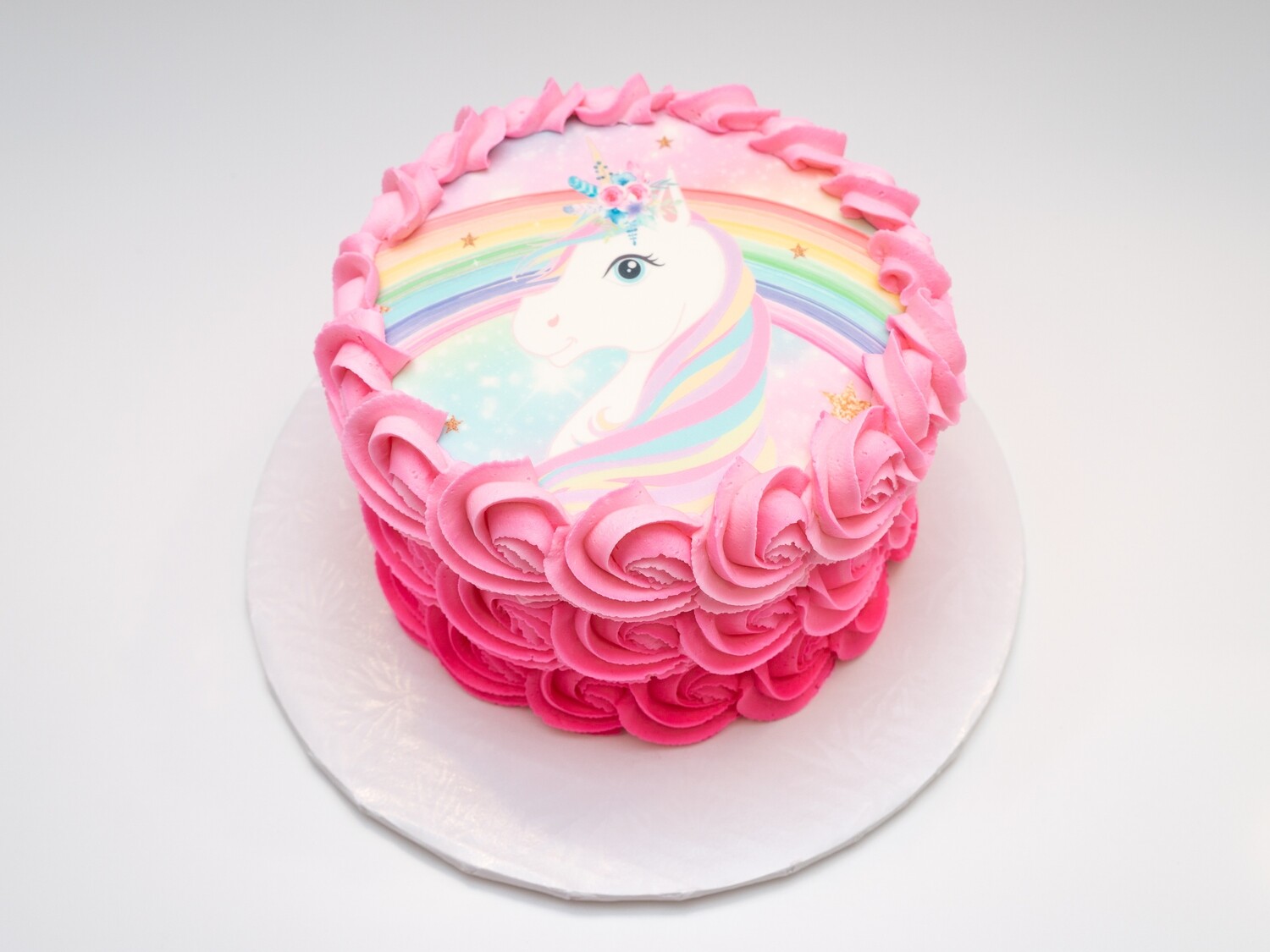Unicorn Image Pink Ombre Rosette Cake