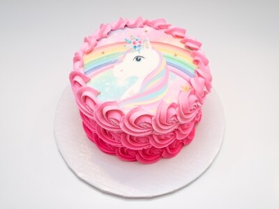 Unicorn Image Pink Ombre Rosette Cake