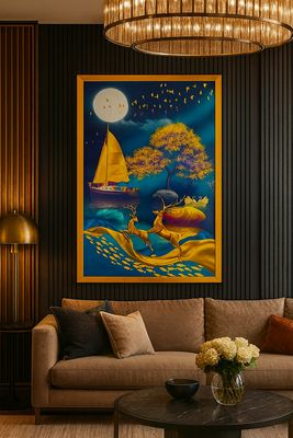FLYING BOAT NATURE LUXURY CRYSTAL PROCLAIN PAINTING