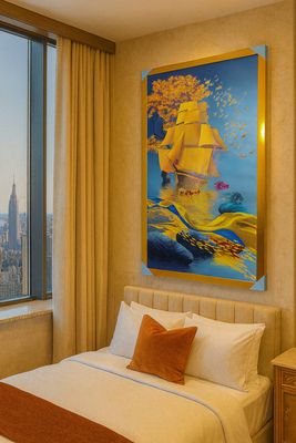 NATURE BOAT YACHT LUXURY CRYSTAL PROCLAIN PAINTING