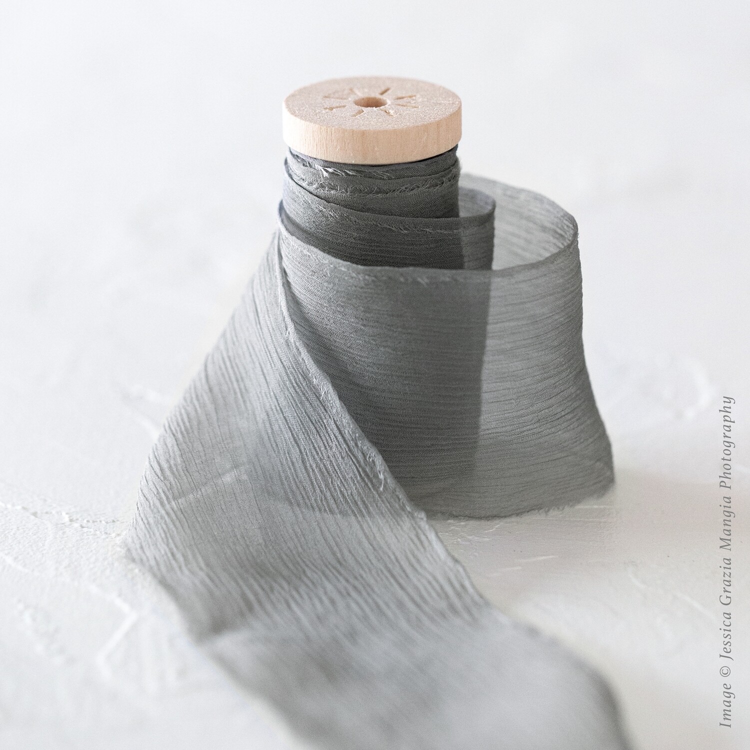 Dove Grey | Crinkle Silk Ribbon | 100% Silk Chiffon