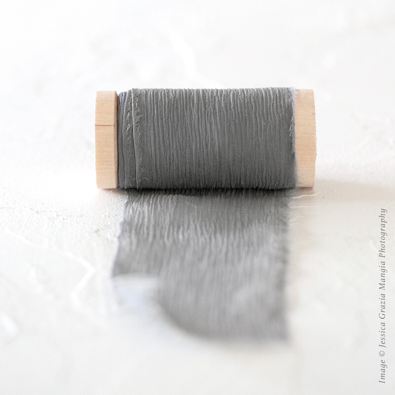Dove Grey | Crinkle Silk Ribbon | 100% Silk Chiffon