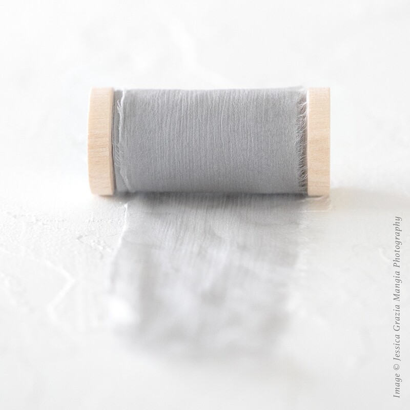 Colonial Gray | Crinkle Silk Ribbon | 100% Silk Chiffon