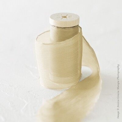 Camel | Crinkle Silk Ribbon | 100% Silk Chiffon