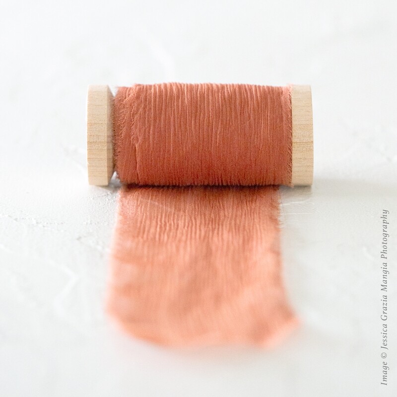 Rust Orange | Crinkle Silk Ribbon; 100% Silk Chiffon