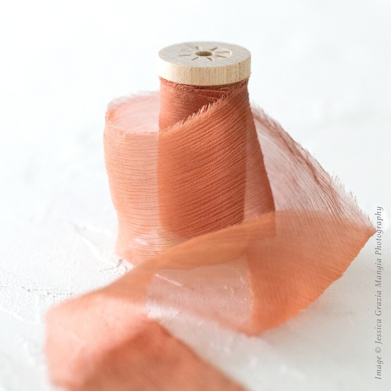 Rust Orange | Crinkle Silk Ribbon; 100% Silk Chiffon
