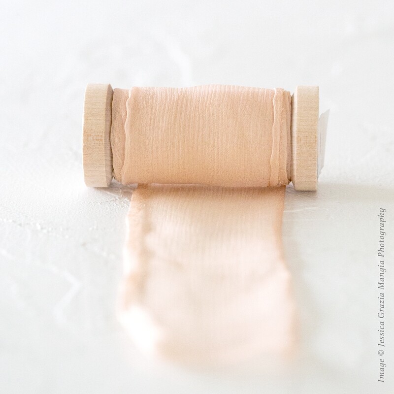 Peach | Crinkle Silk Ribbon | 100% Silk Chiffon