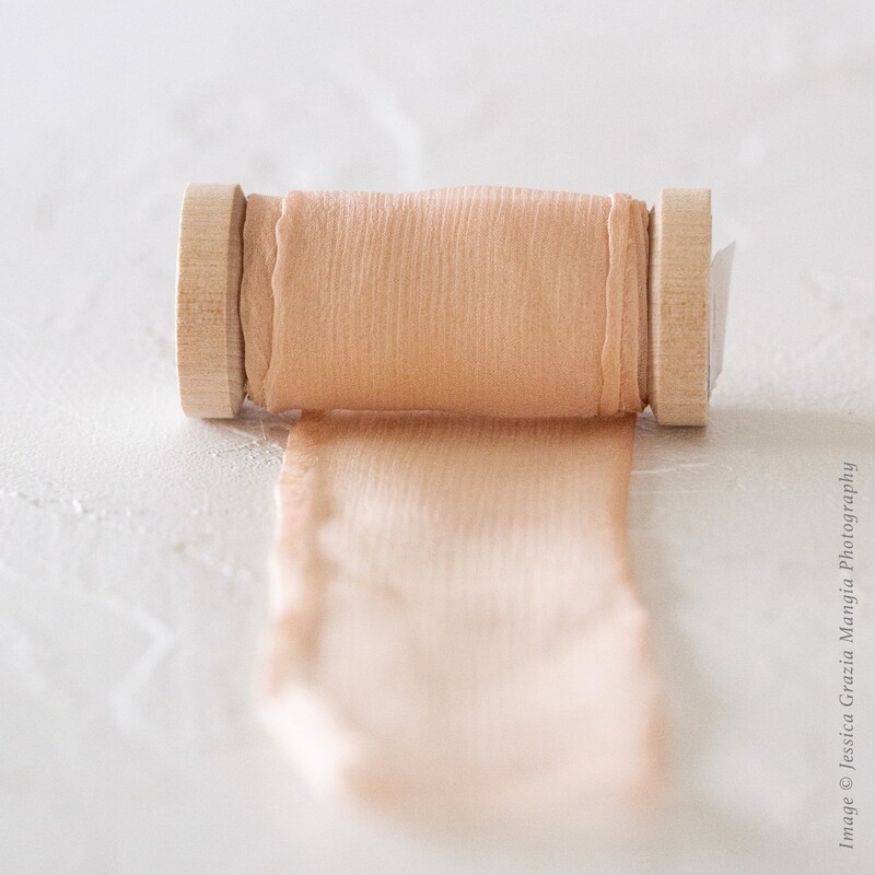 Copper Nude | Crinkle Silk Ribbon | 100% Silk Chiffon