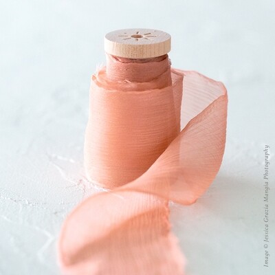 Coral | Crinkle Silk Ribbon | 100% Silk Chiffon
