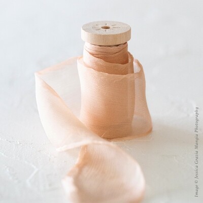 Copper Nude | Crinkle Silk Ribbon | 100% Silk Chiffon