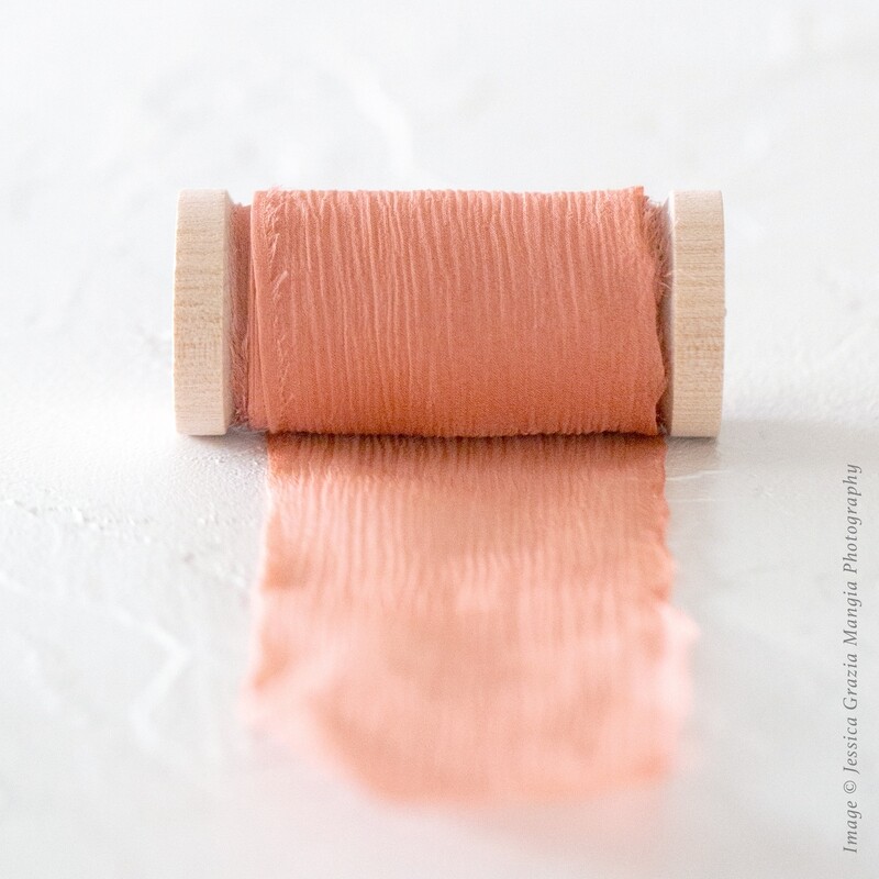 Coral | Crinkle Silk Ribbon | 100% Silk Chiffon