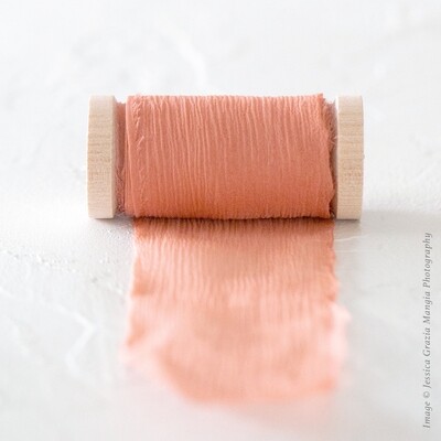 Coral | Crinkle Silk Ribbon | 100% Silk Chiffon
