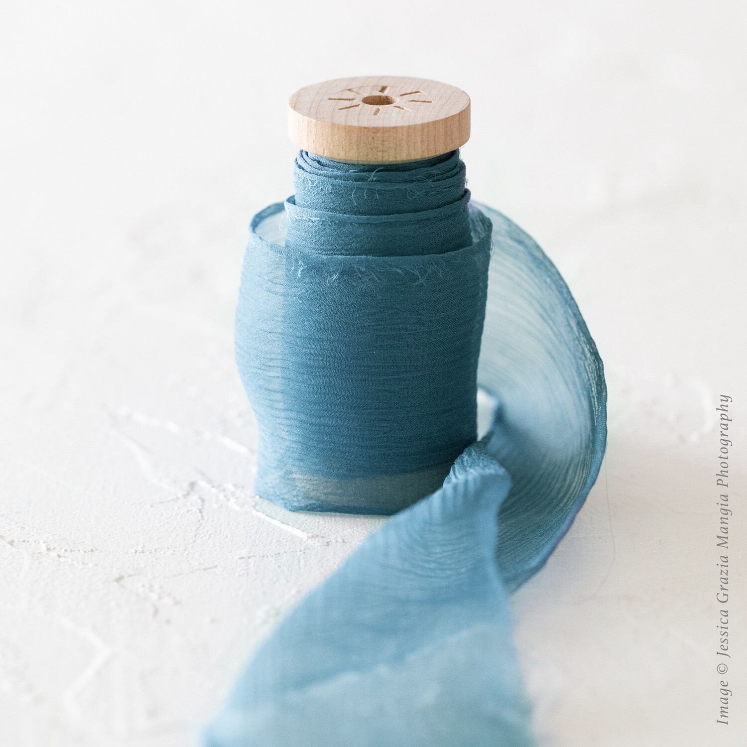 Mediterranean Blue | Crinkle Silk Ribbon | 100% Silk Chiffon