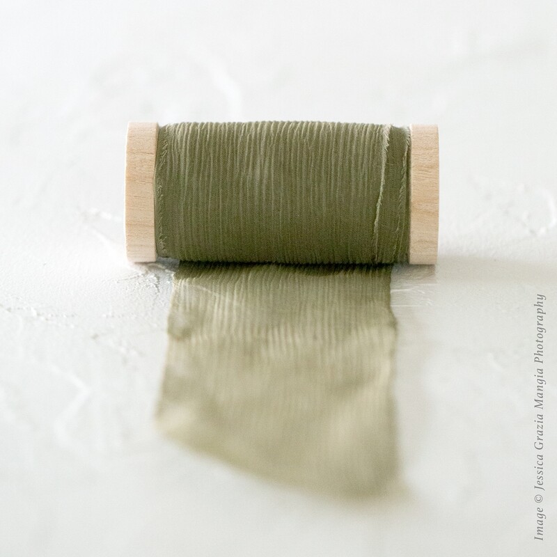 Moss | Crinkle Silk Ribbon | 100% Silk Chiffon