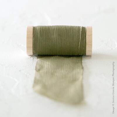 Moss | Crinkle Silk Ribbon | 100% Silk Chiffon