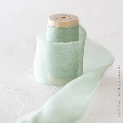 Mint | Crinkle Silk Ribbon | 100% Silk Chiffon