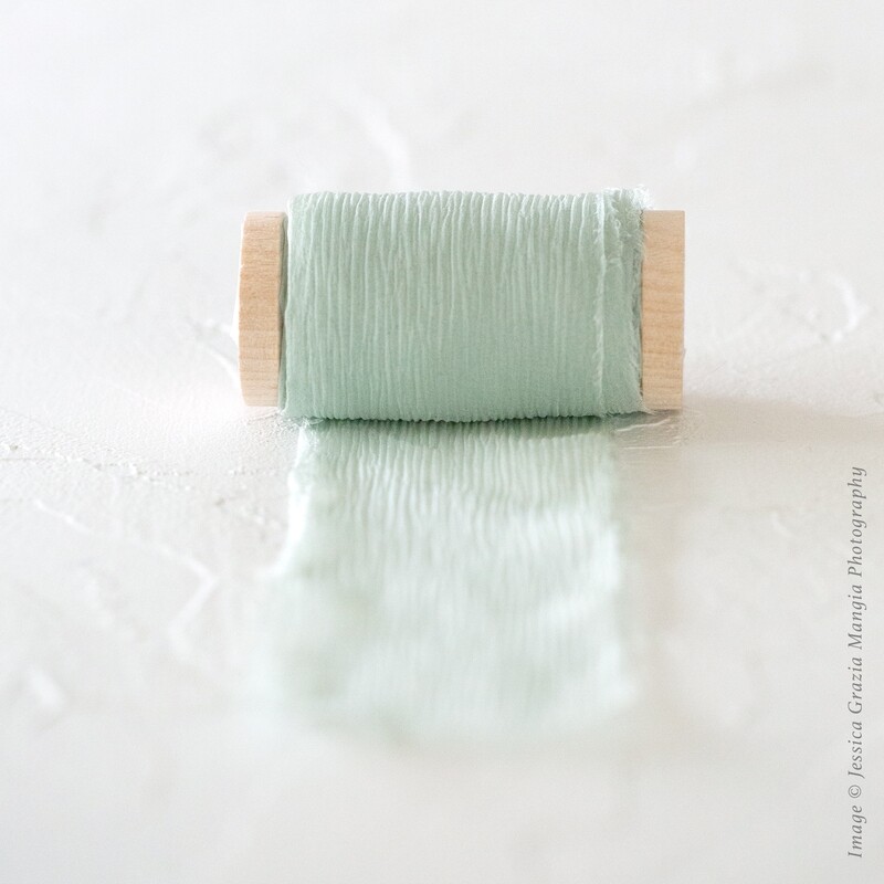 Mint | Crinkle Silk Ribbon | 100% Silk Chiffon