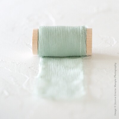 Mint | Crinkle Silk Ribbon | 100% Silk Chiffon