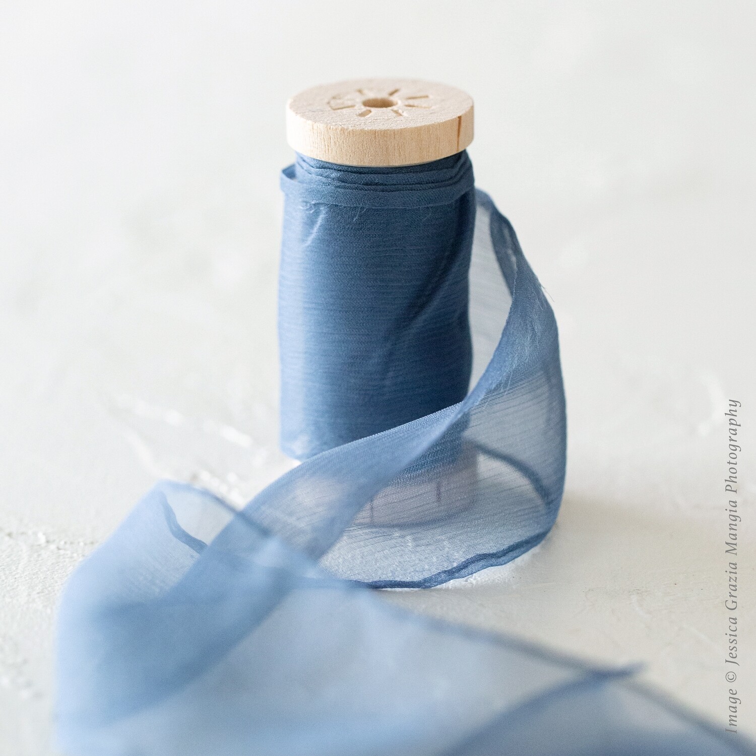 Kensington Blue | Crinkle Silk Ribbon; 100% Silk Chiffon