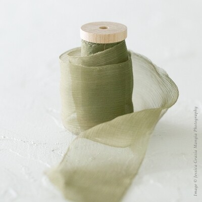Moss | Crinkle Silk Ribbon | 100% Silk Chiffon