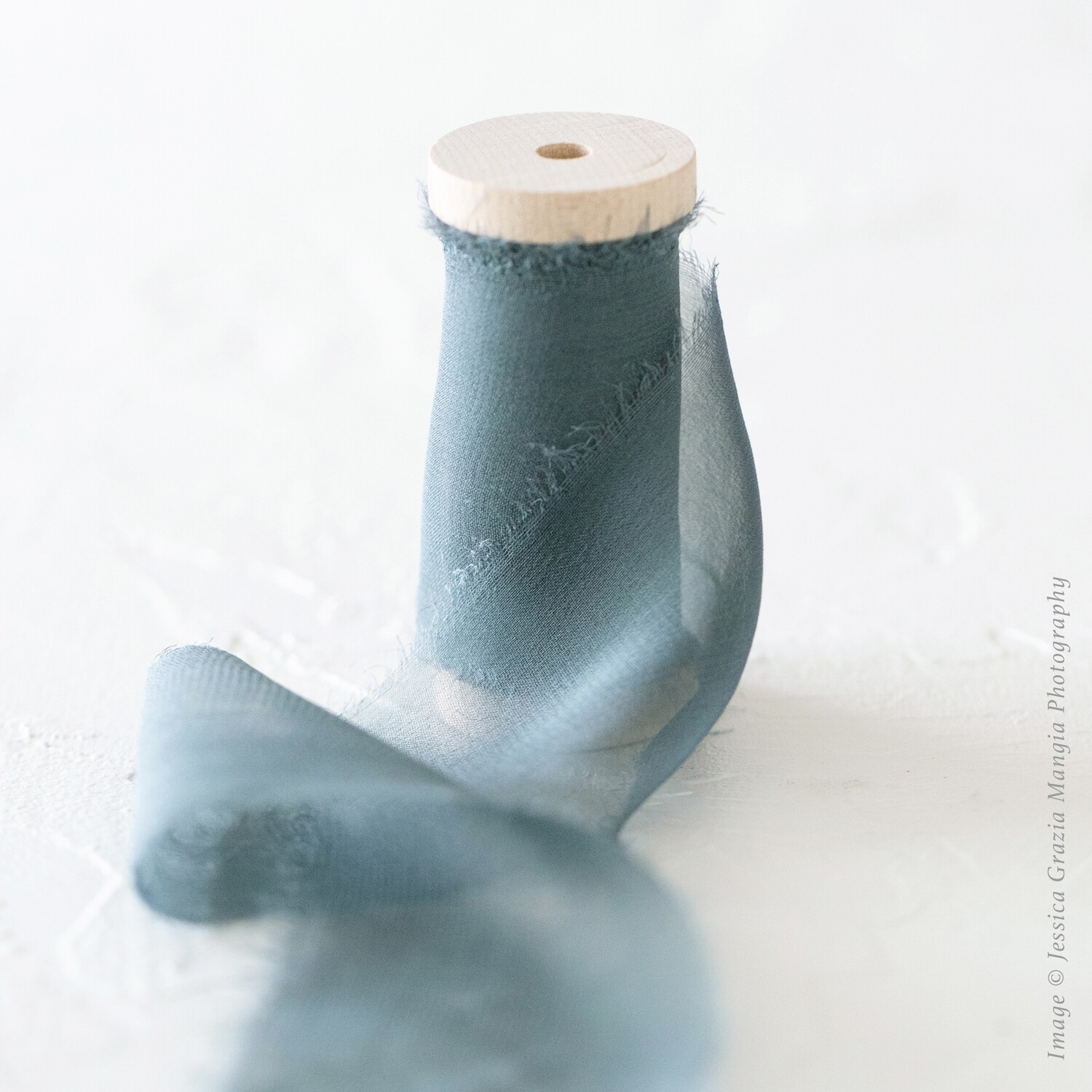 Light blue frayed edges hand-dyed ribbon