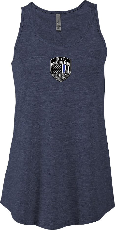 Jeepers Back the Blue Women's Triblend Flowy Tank | Heather Navy