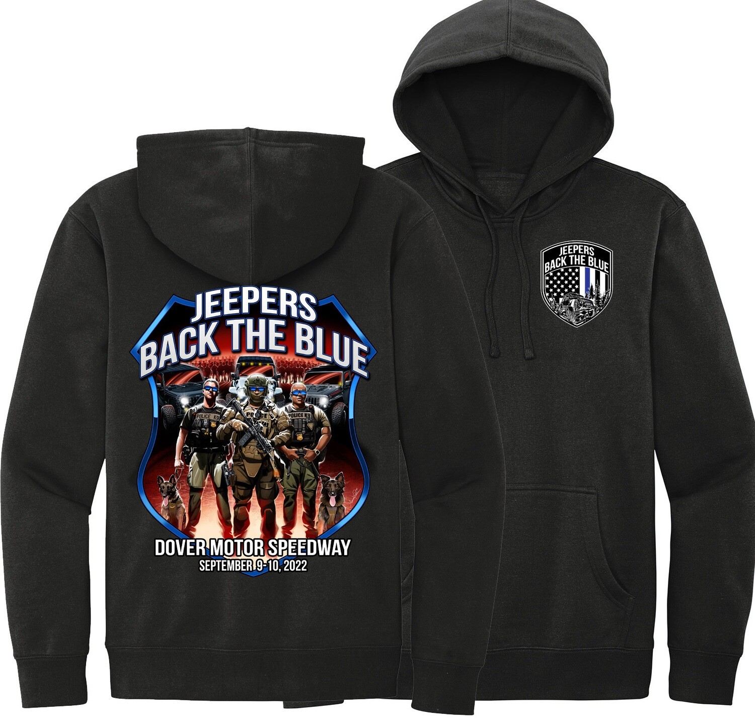 2022 Event Pullover Hoodie Black Store Jeepers Back the Blue