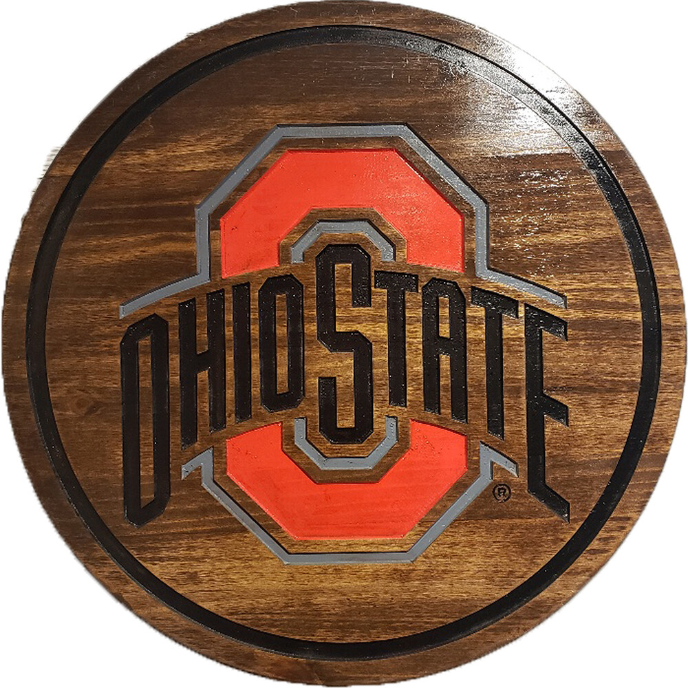 Ohio State Athletic Logo 18" Barrel Head with Dark Stain