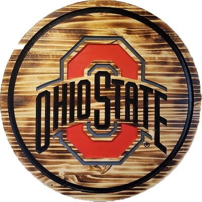 Ohio State Athletic Logo 24" Barrel Head with Burned Wood