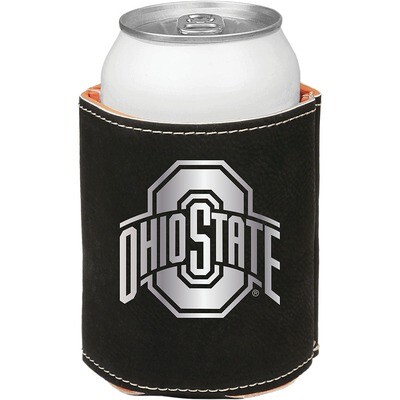 Ohio State Athletic Logo - Black with Silver Leatherette Beverage Holder
