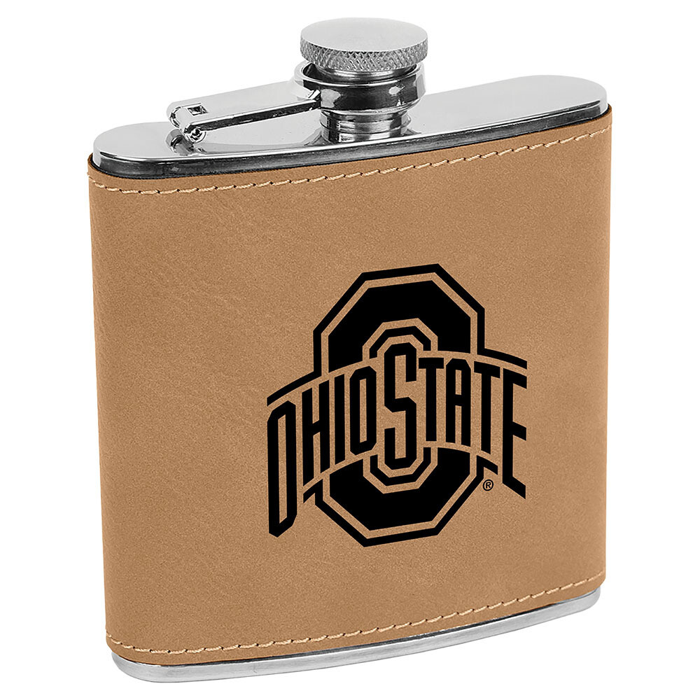 Ohio State Athletic Logo - Light Brown Leatherette Flask