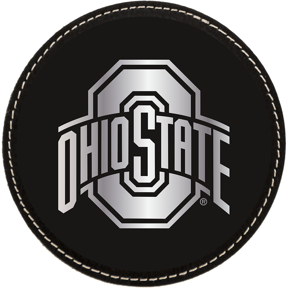 Ohio State Athletic Logo - Black with Silver Leatherette Coasters